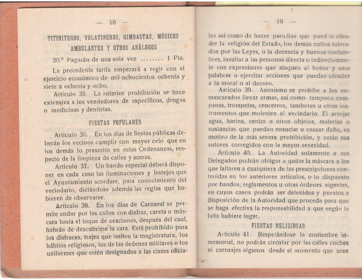 Páginas 18 y 19 de las Ordenanzas Municipales